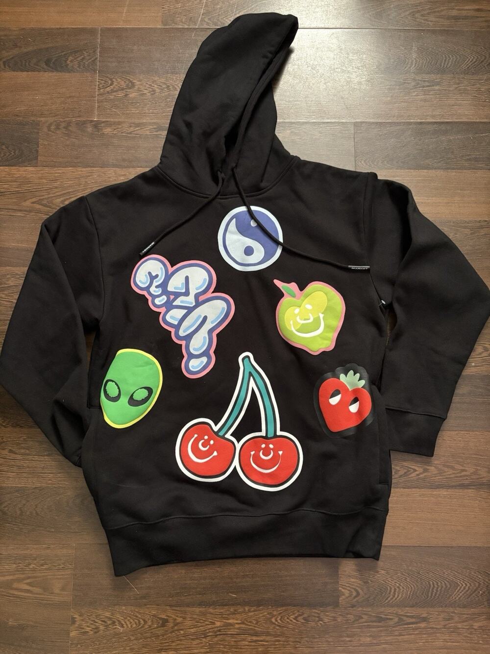 MARKET Airheads Flavor Blasted Hoodie Black Rare Mens Sz Medium